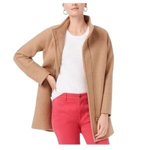 J crew Camel Beige Cream wool Blend City Coat Zip High Neck Size 12